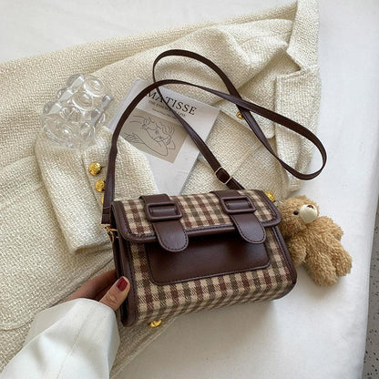 One-shoulder Fashion Trendy Plaid Cross-body Small Square Bag - My Store